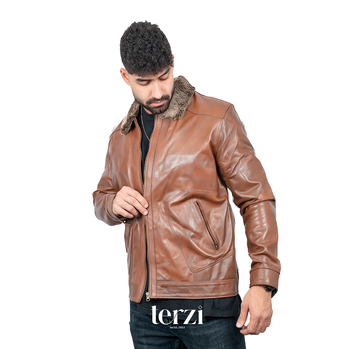 Fur Collar Genuine Leather Jacket