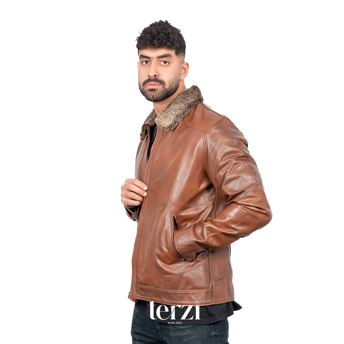 Fur Collar Genuine Leather Jacket